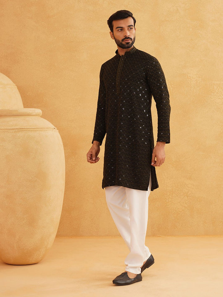 SOJANYA Embroidered Sequinned Pure Cotton Kurta with Churidar