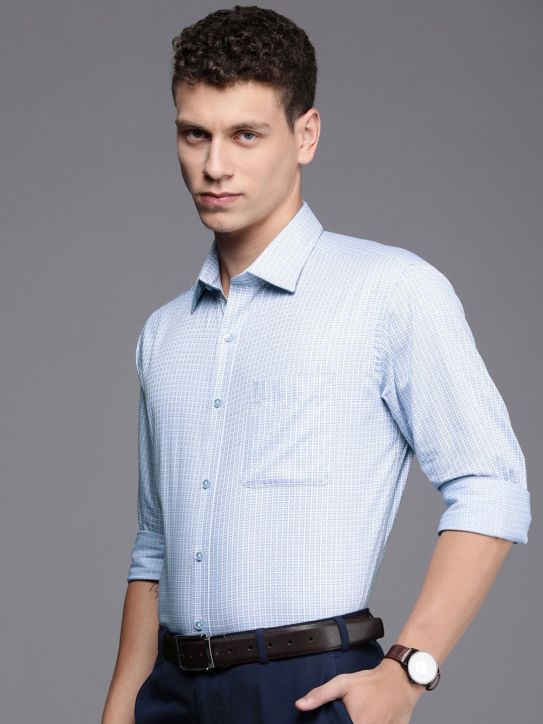 Raymond Slim Fit Self Checked Opaque Pure Cotton Formal Shirt