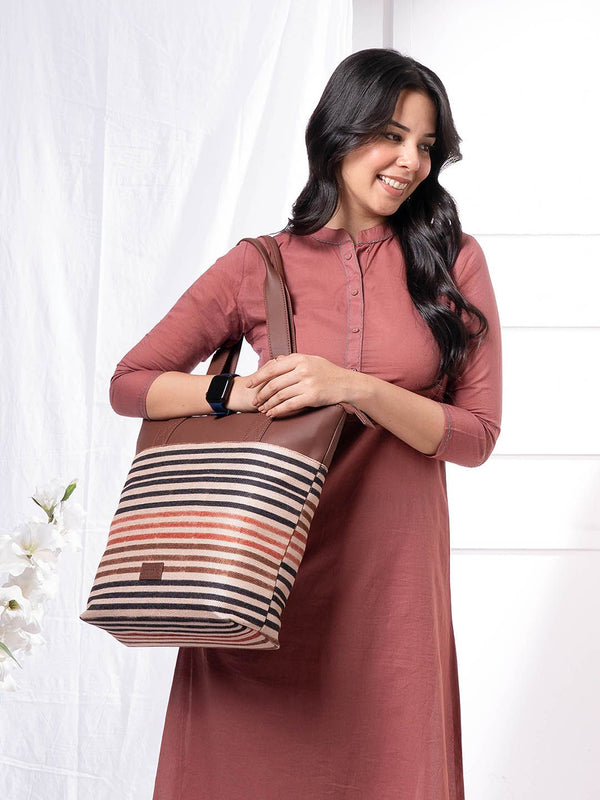 ZOUK Striped Shopper Jute Tote Bag