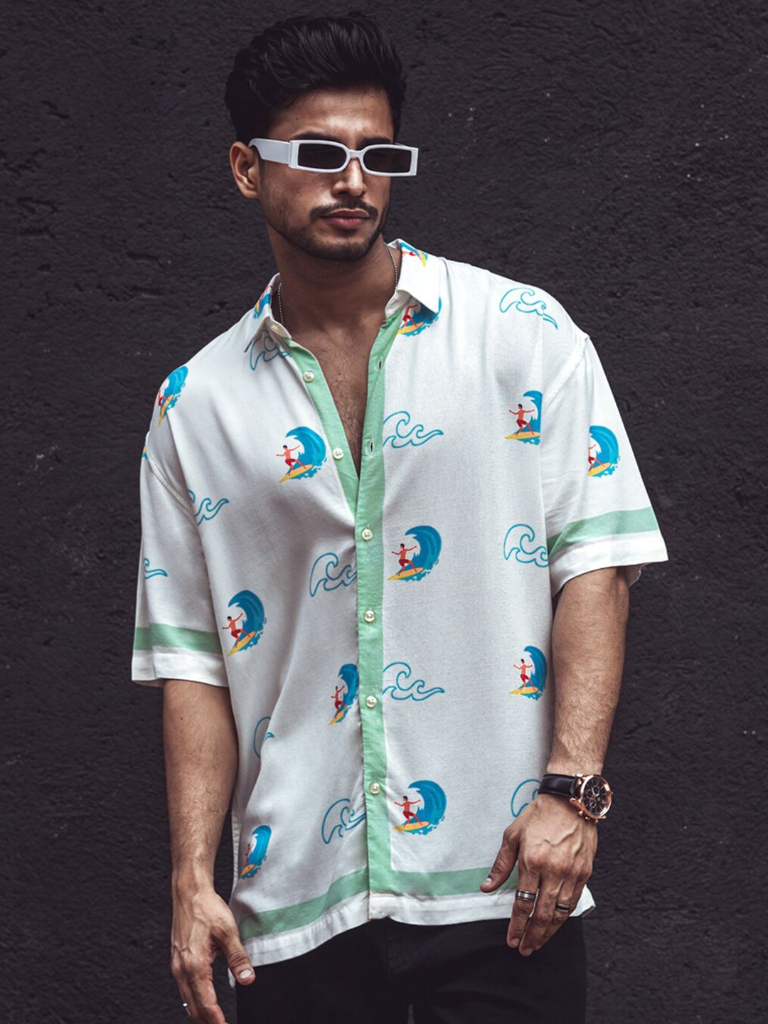 Powerlook India Slim Fit Conversational Printed Casual Oversized Shirt