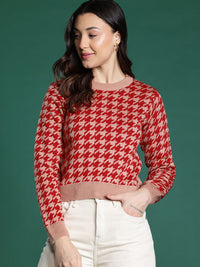 DressBerry Women Houndstooth Acrylic Pullover