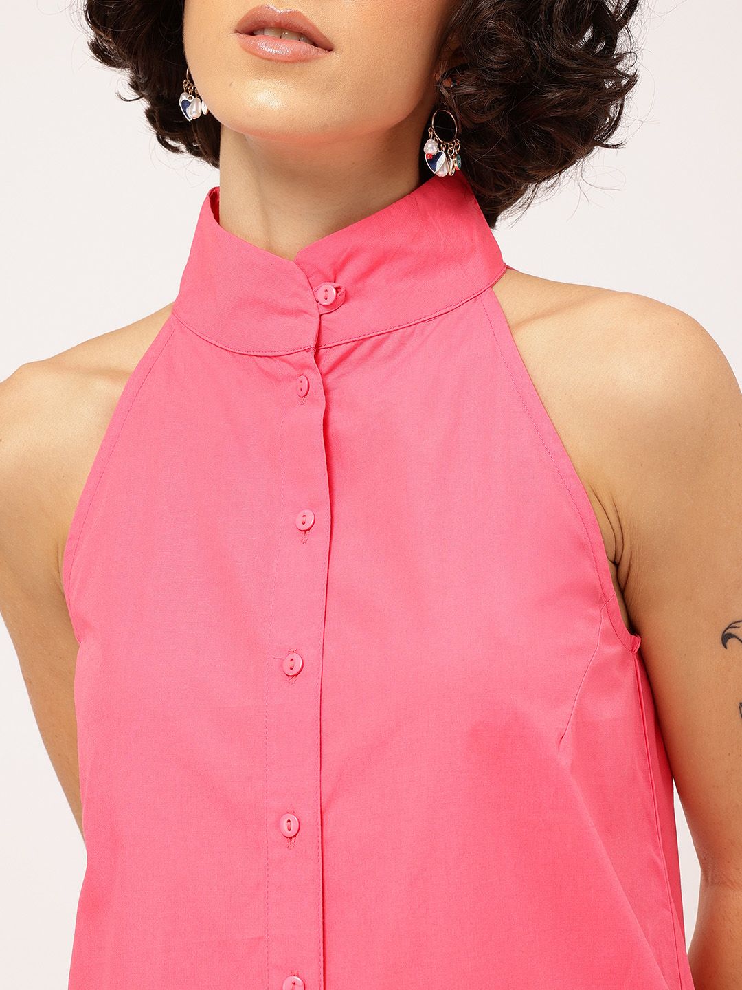 DressBerry Barbiecore Button-Up A-Line Dress