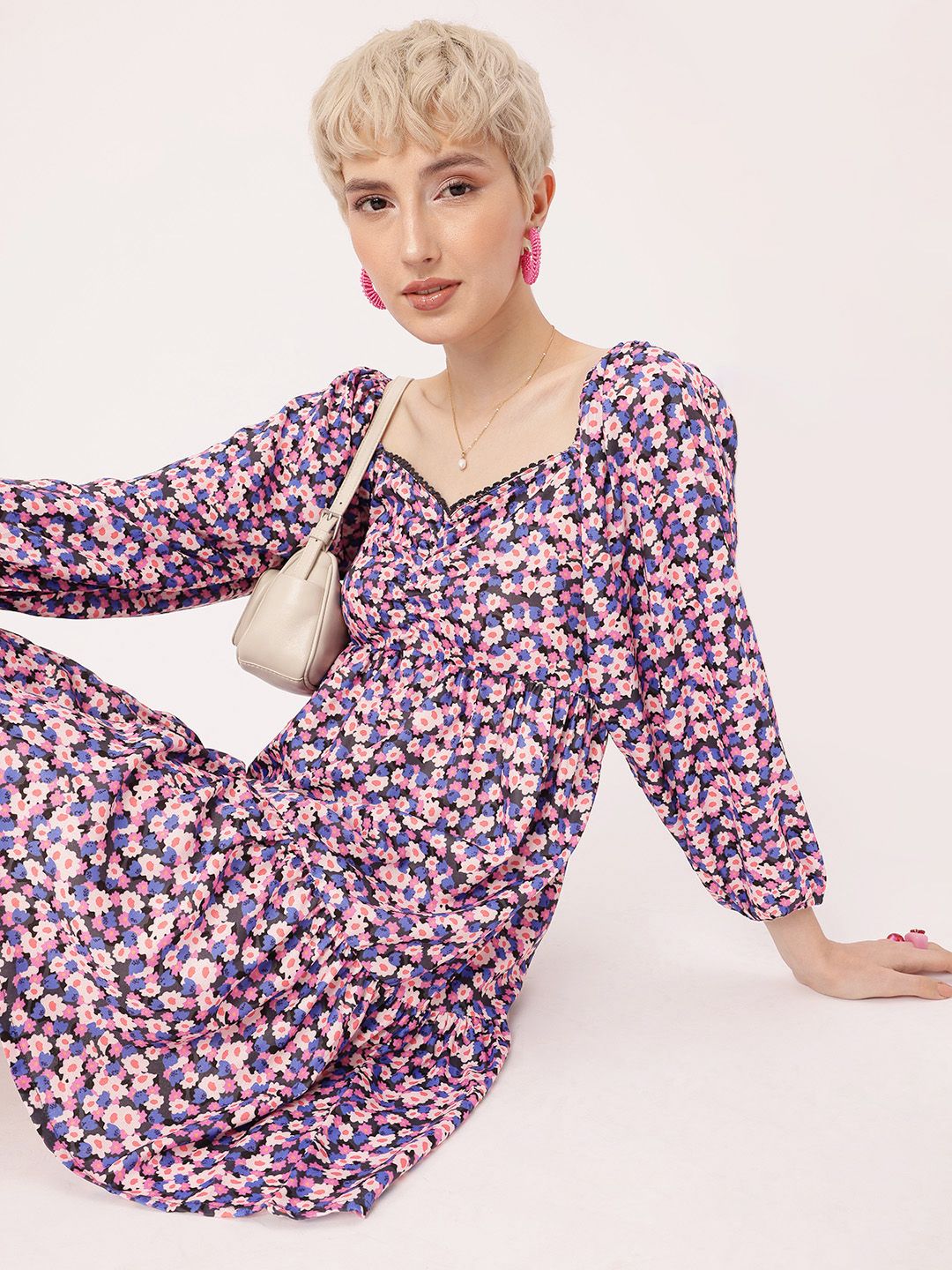 DressBerry Floral Printed Smocked A-line Dress