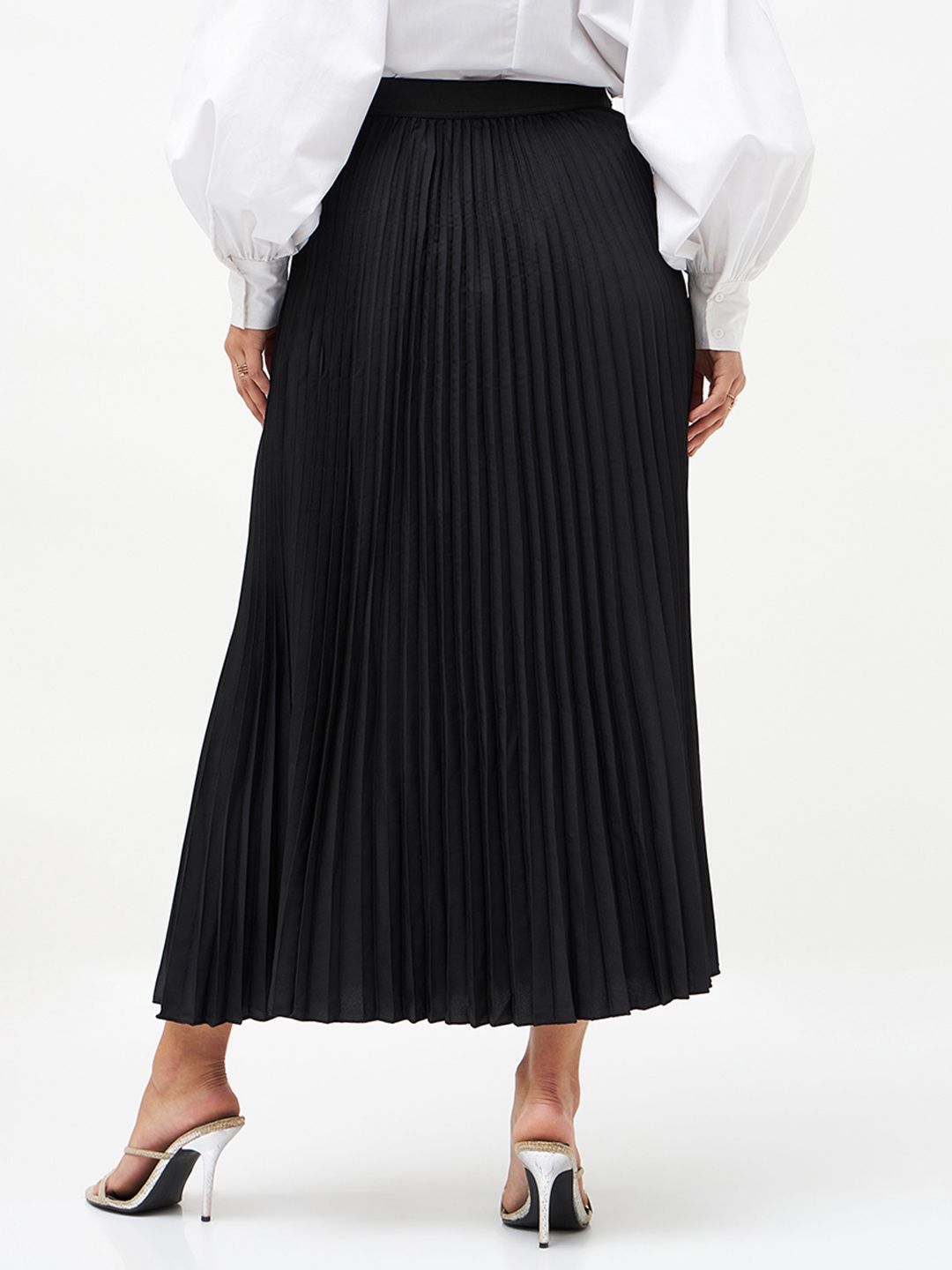 SASSAFRAS Black Accordion Pleated Maxi Flared Skirt