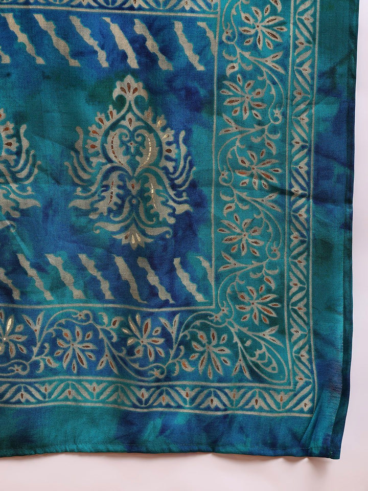 KALINI Ethnic Motifs Printed Thread Work Straight Kurta With Trouser & Dupatta