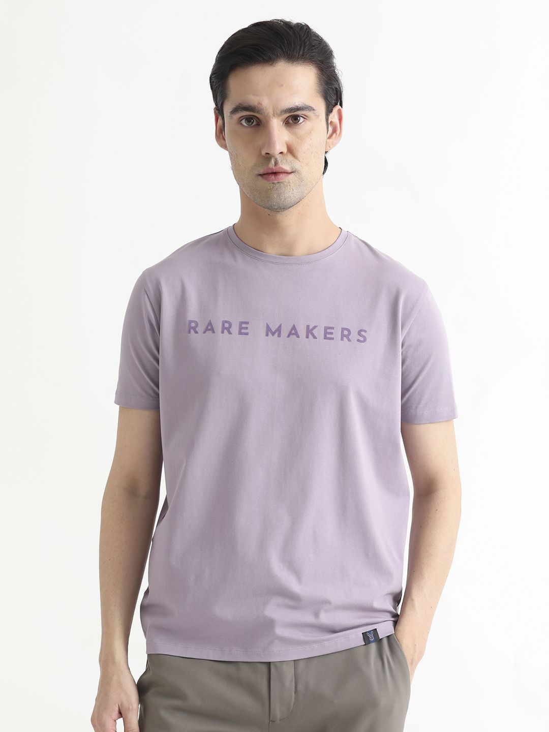 RARE RABBIT Men Burke Typography Printed Slim Fit Cotton T-Shirt