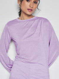 AND Boat Neck Cuffed Sleeves Top