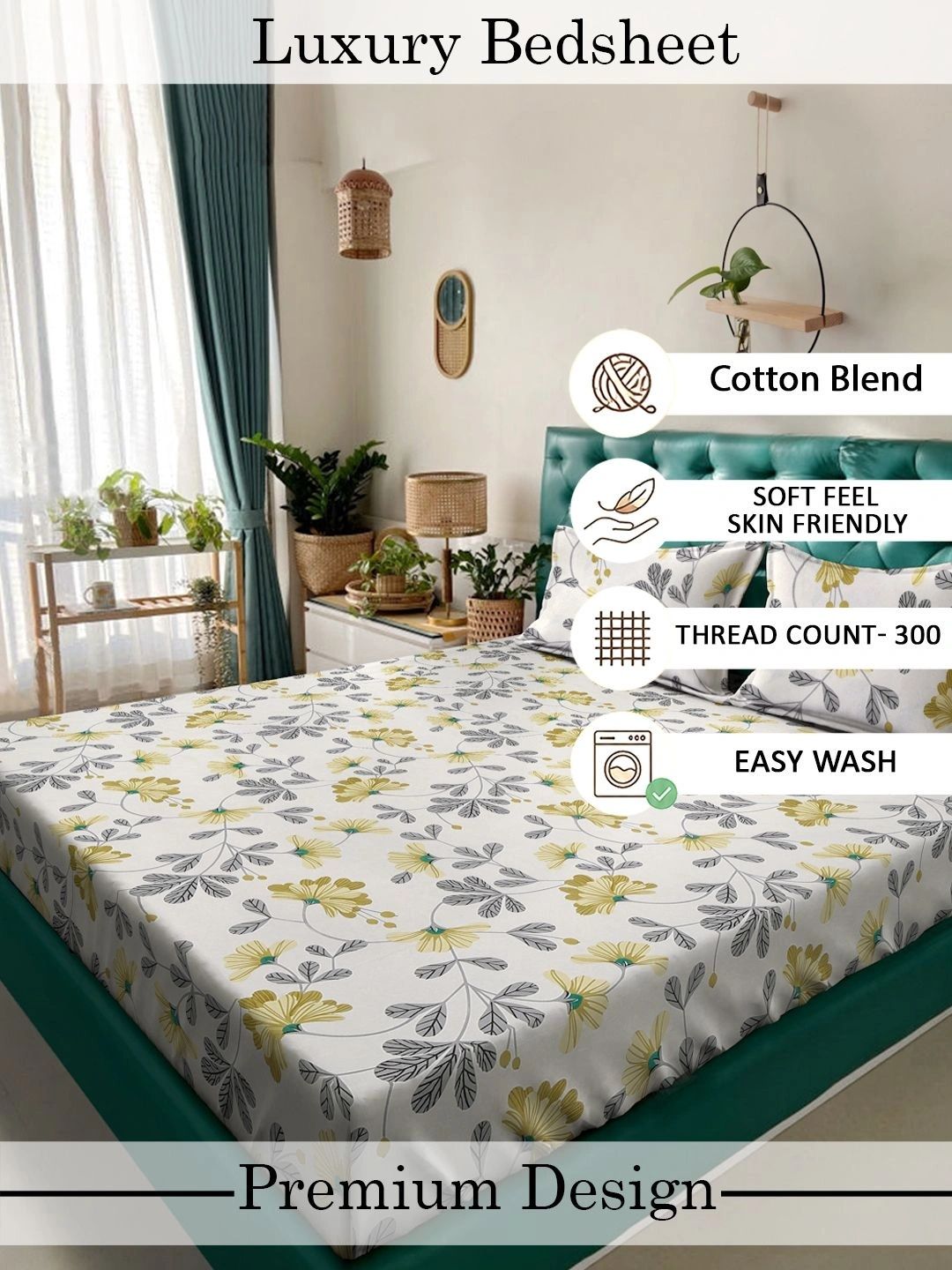 Moda Rapido X KLOTTHE Berwarna Bunga 300 TC Cadar King dengan 2 Sarung Bantal