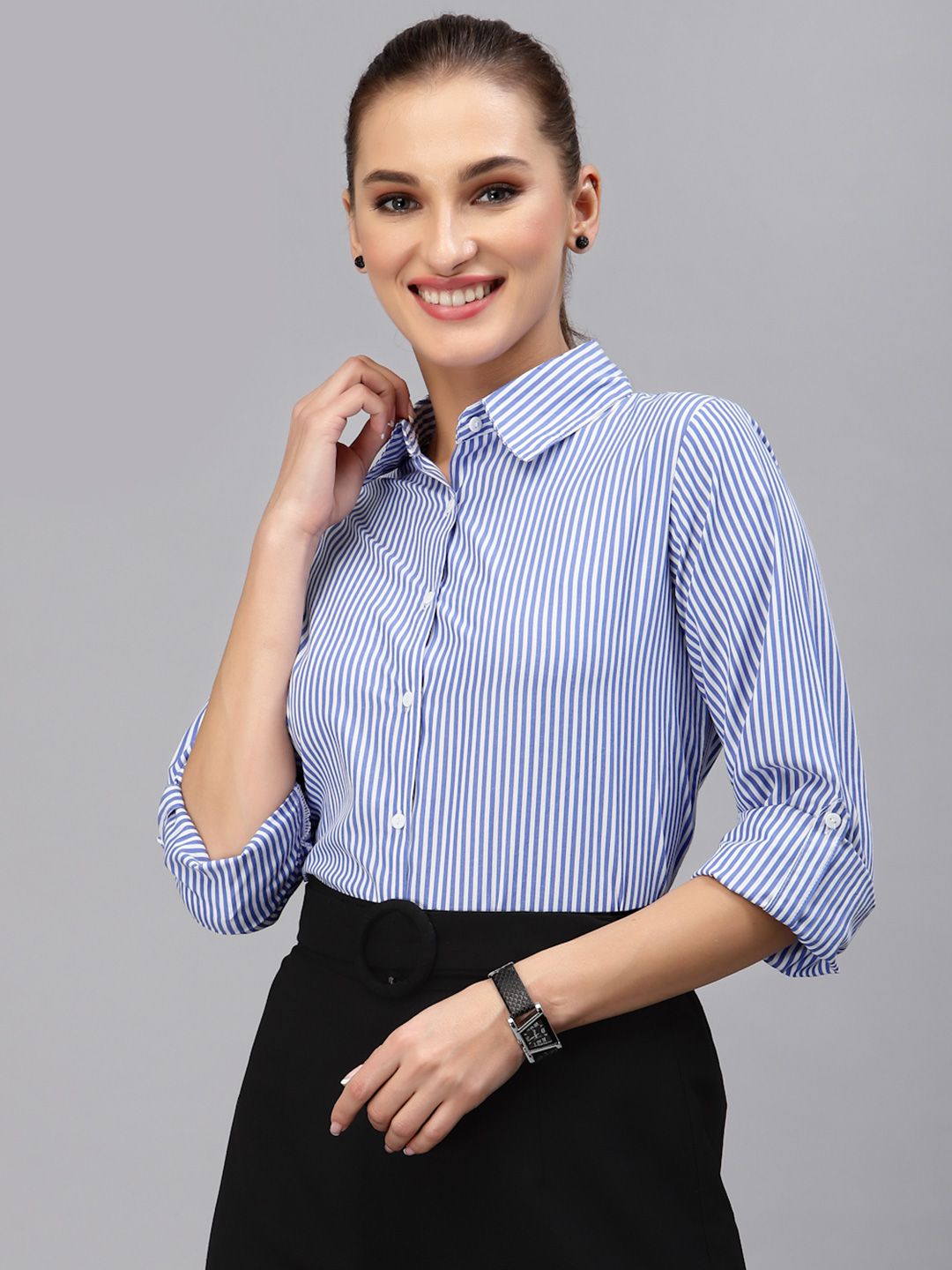 Style Quotient Women Blue Smart Striped Casual Shirt