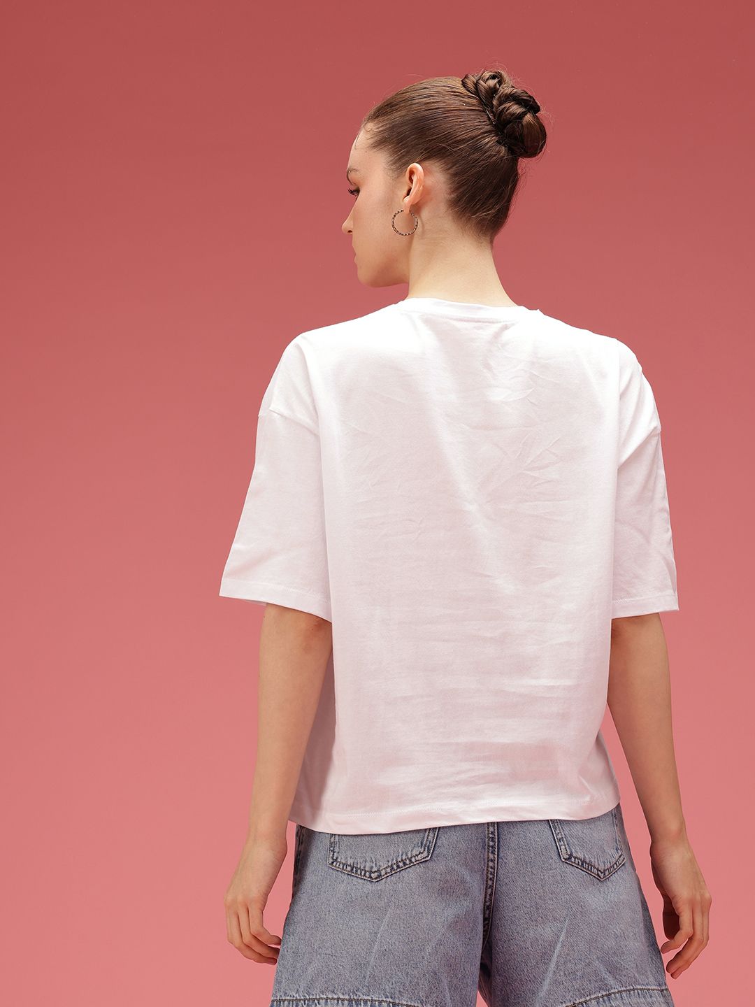 DressBerry Printed Drop-Shoulder Sleeves Oversized Pure Cotton T-shirt