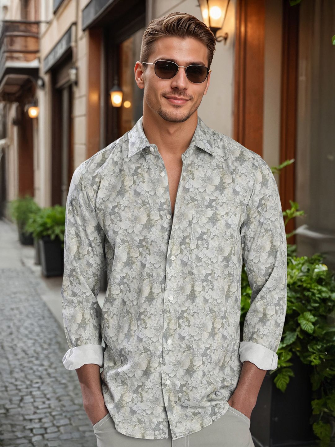Bene Kleed Slim Fit Floral Printed Cotton Casual Shirt
