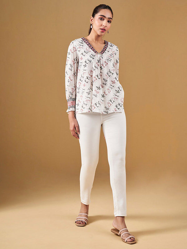 Global Desi Ethnic Motifs Printed Cotton Top