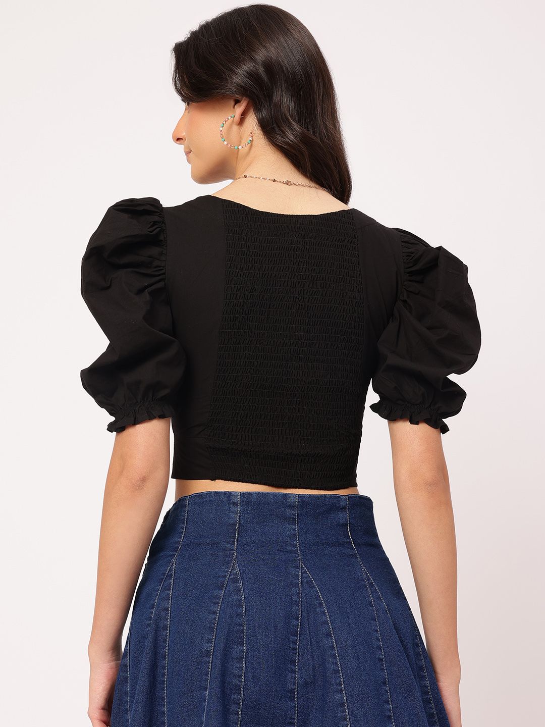 DressBerry Bubbly Basics Sweetheart Neck Puff Sleeves Crop Top