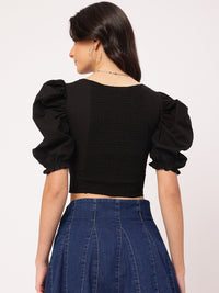 DressBerry Bubbly Basics Sweetheart Neck Puff Sleeves Crop Top