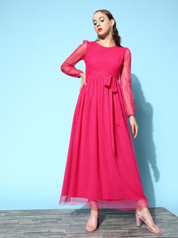 Berrylush Women Pink Solid Belted Details Dress