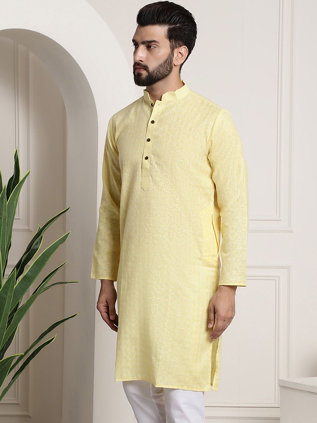 SOJANYA Berkolar Mandarin Lengan Panjang Kurta Lurus