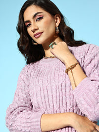 Berrylush Women Beautiful Purple Cable Knit Knits Bits Sweater