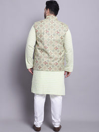 SOJANYA PLUS Etnik Sulam Kurta Kapas Tulen Lurus & Piyama Dengan Jaket Nehru