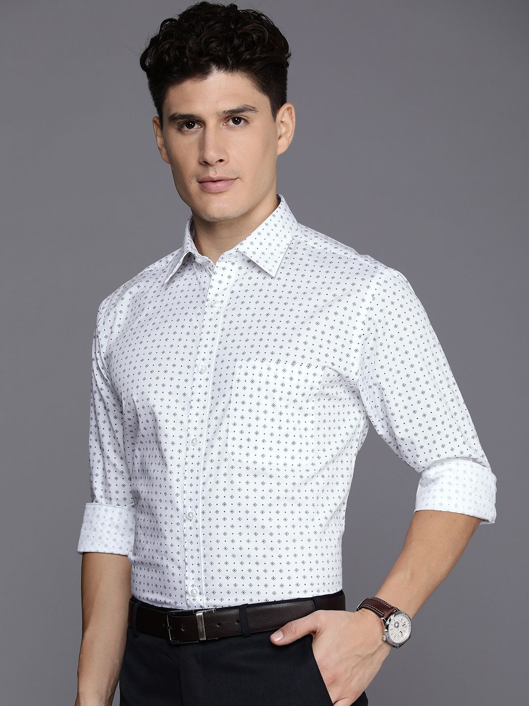 Raymond Men Pure Cotton Slim Fit Opaque Printed Formal Shirt
