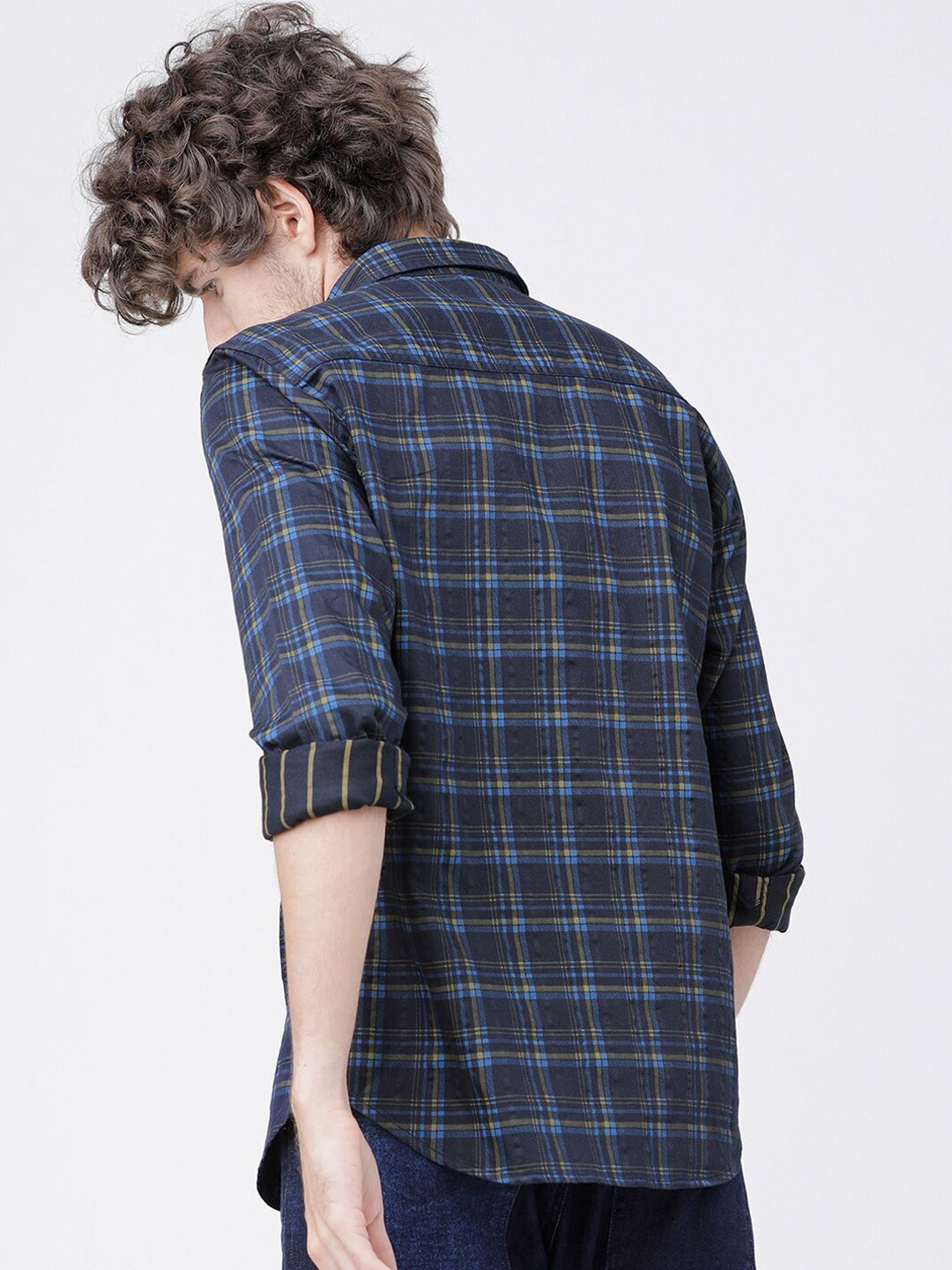 HIGHLANDER Men Navy Blue & Olive Green Slim Fit Striped Reversible Casual Shirt