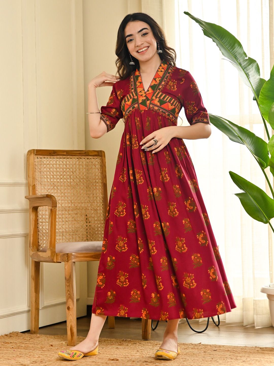 Rustorange Floral Printed Maxi Dress