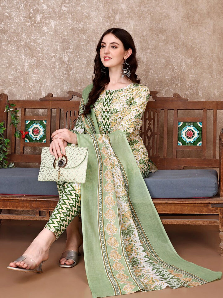 KALINI Floral Printed Regular Straight Kurta With Trousers & Dupatta