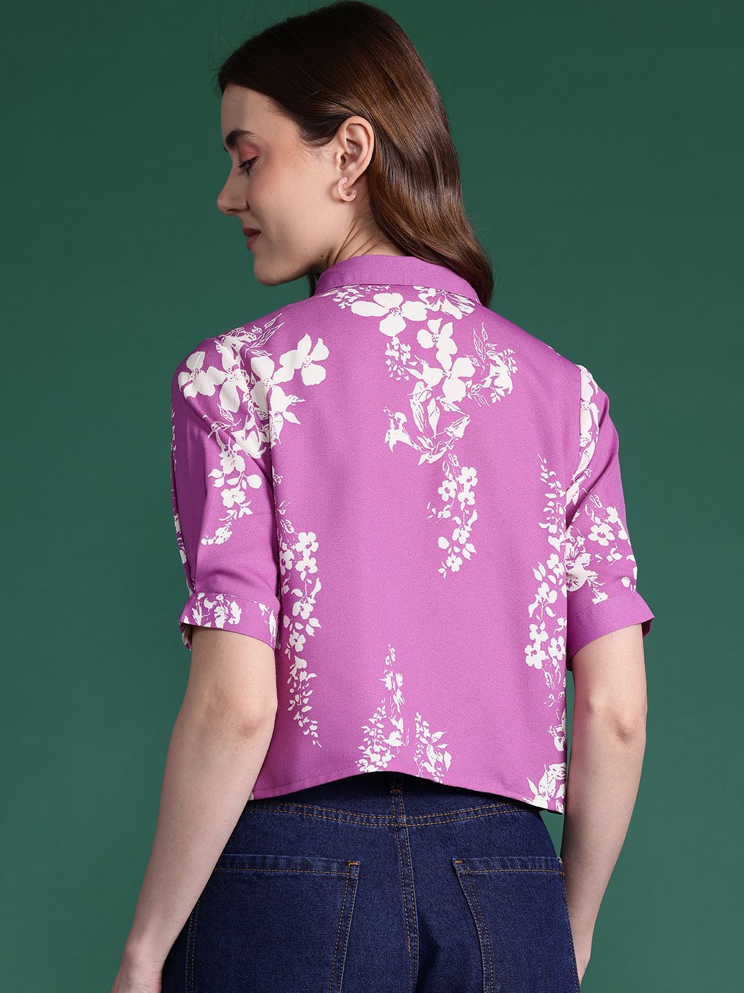 DressBerry Women Floral Printed Casual Crop Shirt