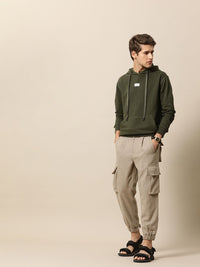 Mr Bowerbird Men Olive Green Solid Hooded Sweatshirt
