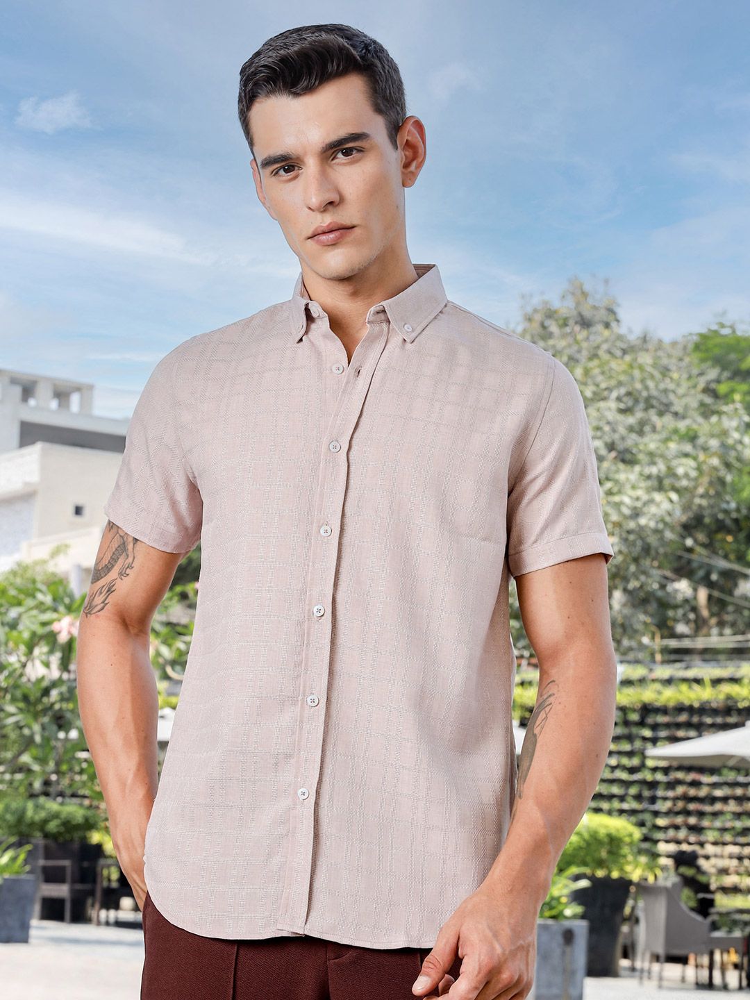 Thomas Scott Men Premium Fit Button-Down Collar Textured Casual Shirt