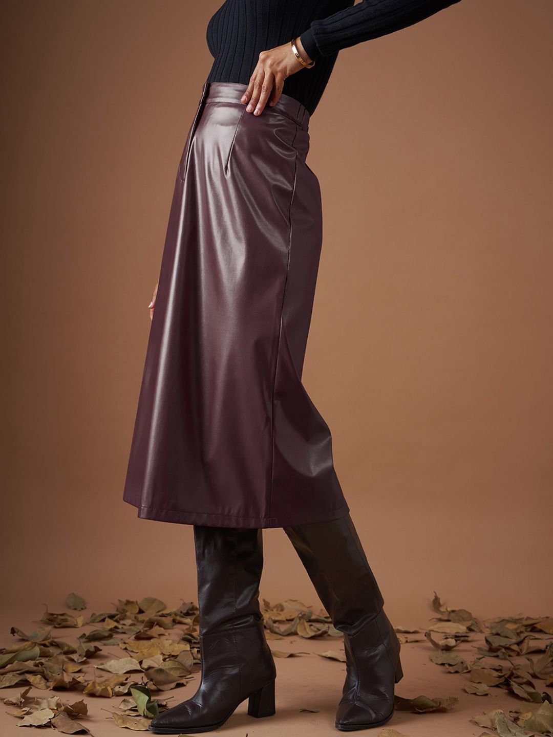 SASSAFRAS Maroon A-Line Midi Skirt
