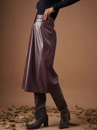 SASSAFRAS Maroon A-Line Midi Skirt