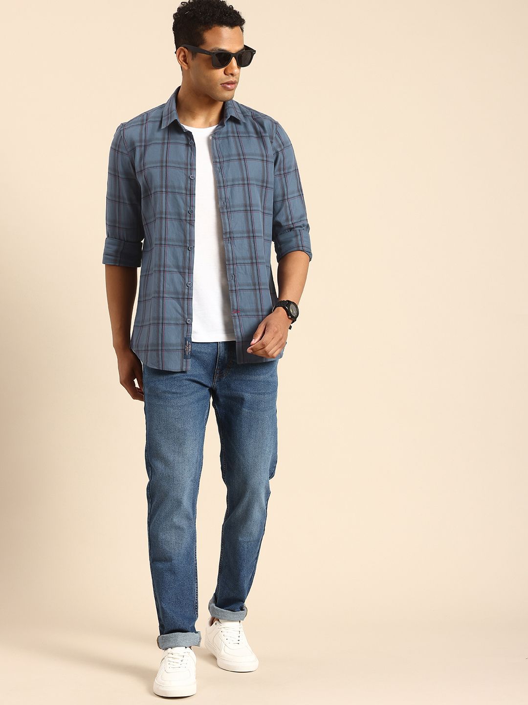 Being Human Pure Cotton Slim Fit Checked Casual Shirt