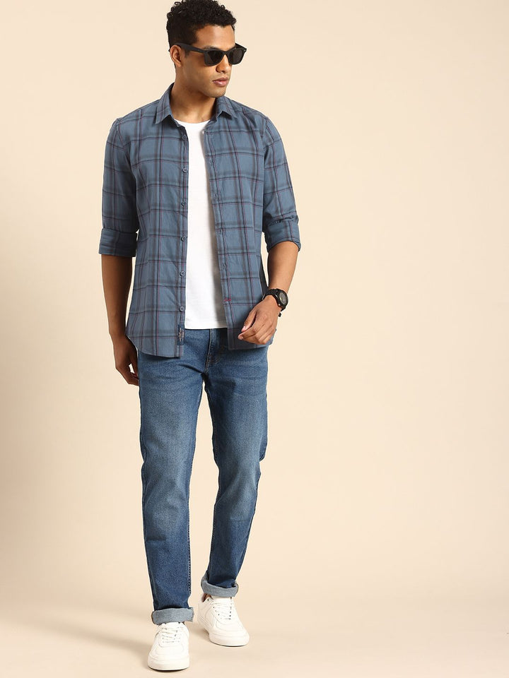 Being Human Pure Cotton Slim Fit Checked Casual Shirt