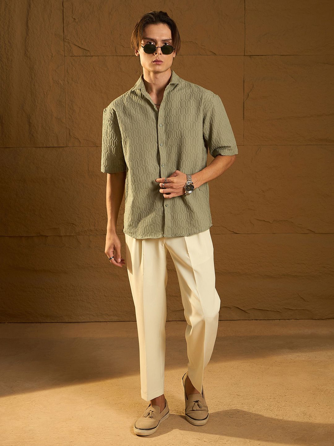 Dennison Men Drop Shoulder Oversized Textured Shirt