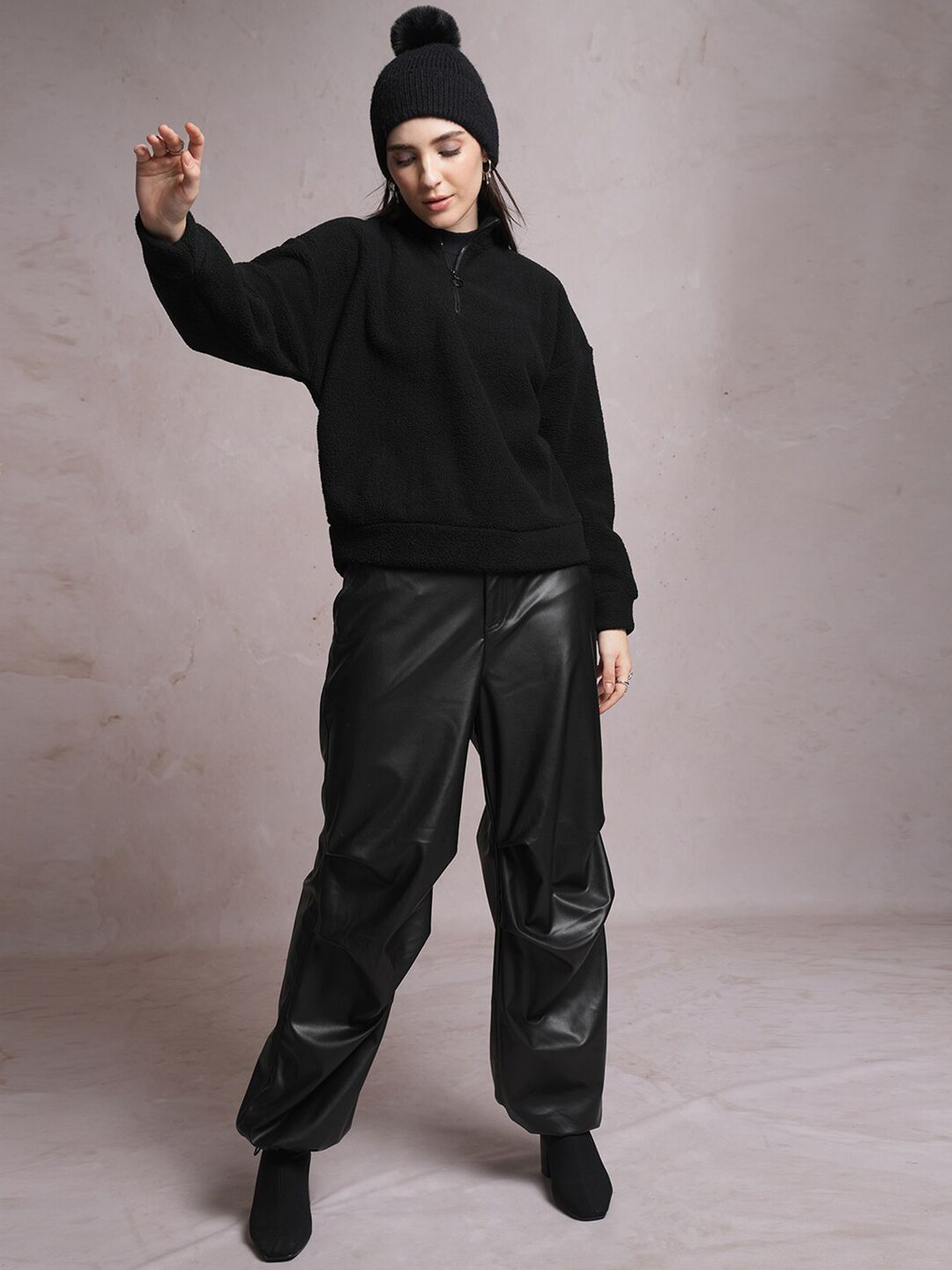 Tokyo Talkies Black High Neck Besar Pullover Sweatshirt