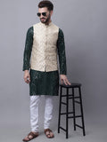 SOJANYA Men Embroidered Sequinned Pure Cotton Kurta With Pyjamas & Nehru Jacket