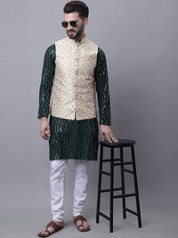 SOJANYA Men Embroidered Sequinned Pure Cotton Kurta With Pyjamas & Nehru Jacket