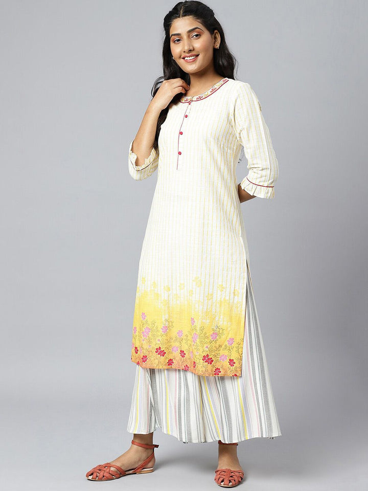 AURELIA Women White Striped Kurta