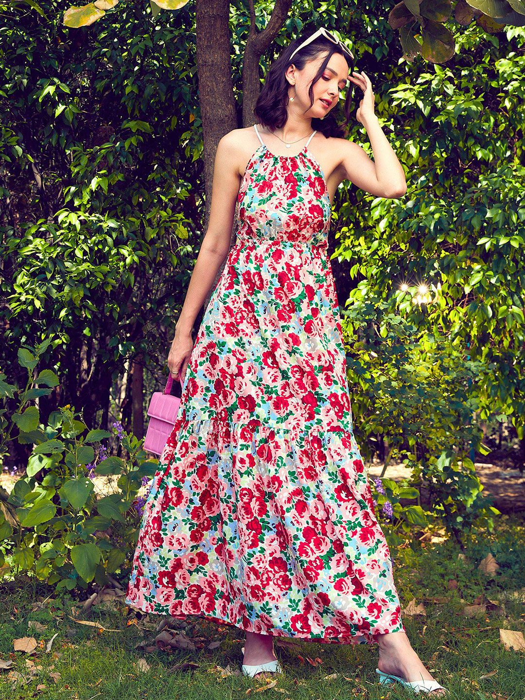 SASSAFRAS Floral Printed Tiered Maxi Fit & Flare Dress