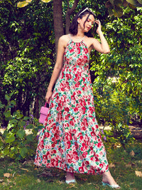 SASSAFRAS Floral Printed Tiered Maxi Fit & Flare Dress
