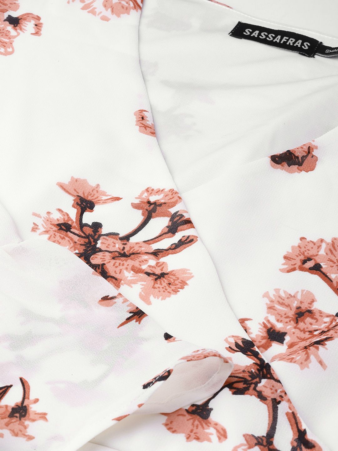 SASSAFRAS White & Pink Floral Print Wrap Dress
