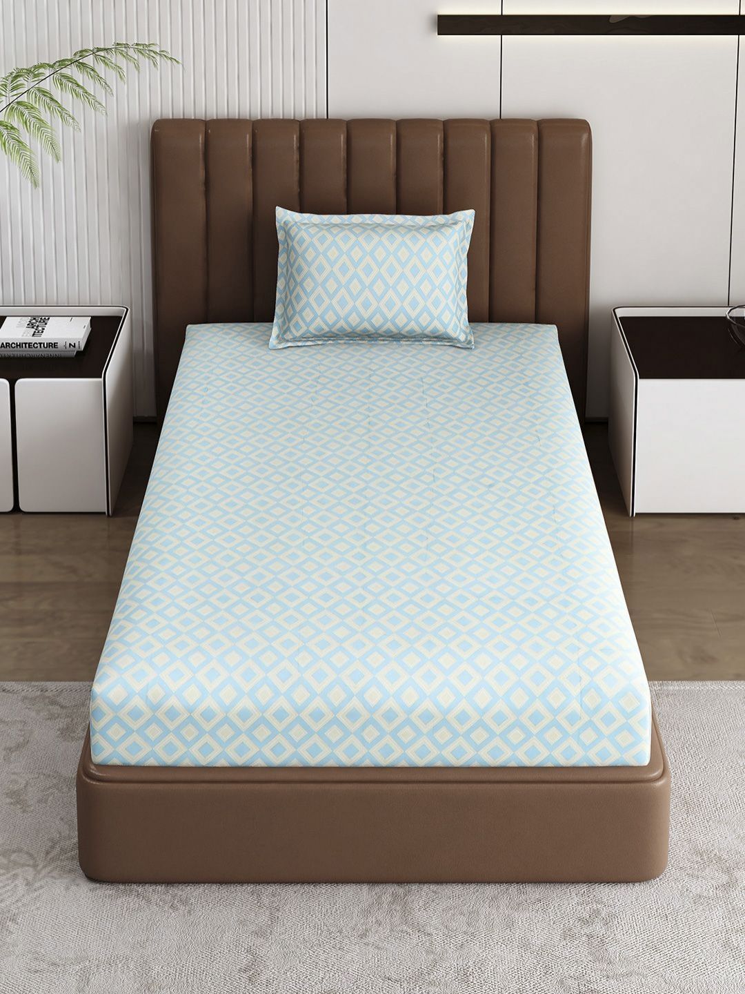 Monte Carlo Pixel Blue & Grey Dicetak 120 TC Single Bedsheet Set 1.52 m x 2.30 m