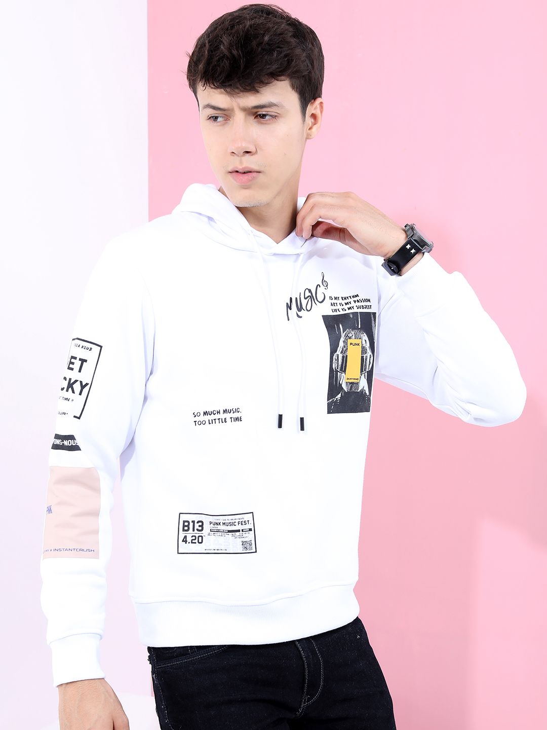 HIGHLANDER Men White Printed Hooded Sweatshirt