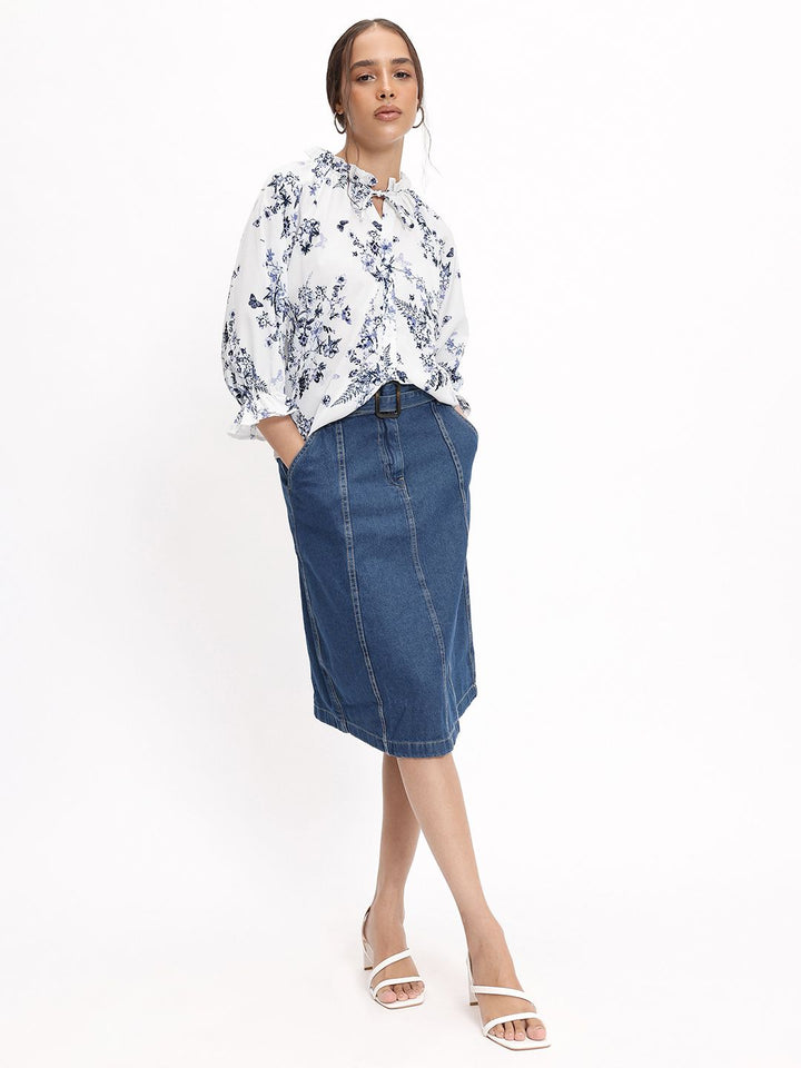 DressBerry Periwinkle Floral Print Shirt Style Top