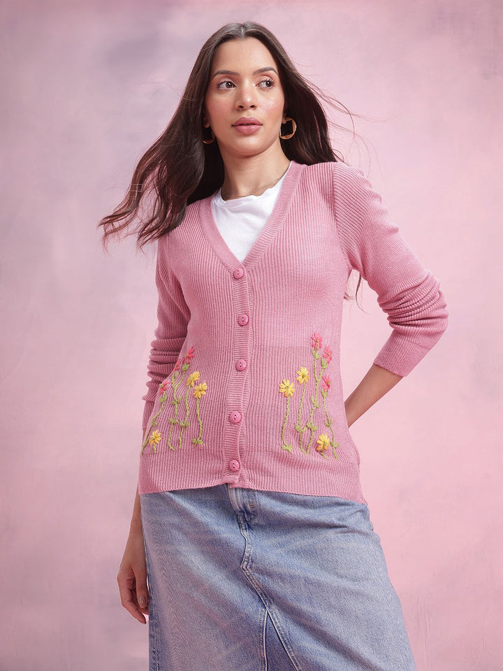 DressBerry Embroidered Acrylic Cardigan