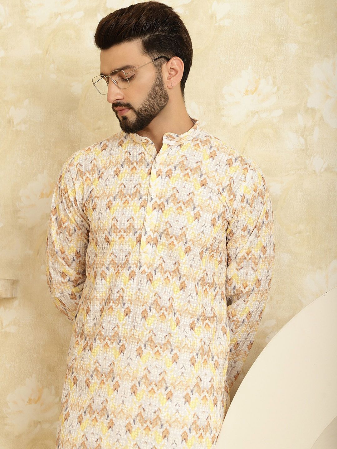 SOJANYA Abstract Printed Regular Thread Work Pure Cotton Kurta With Churidar