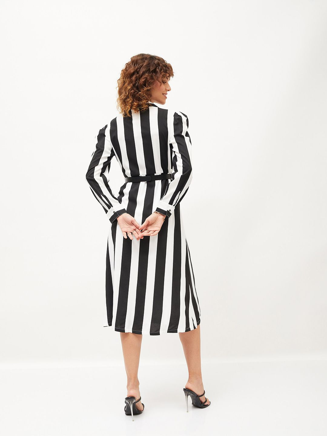 SASSAFRAS Black Striped A-Line Dress