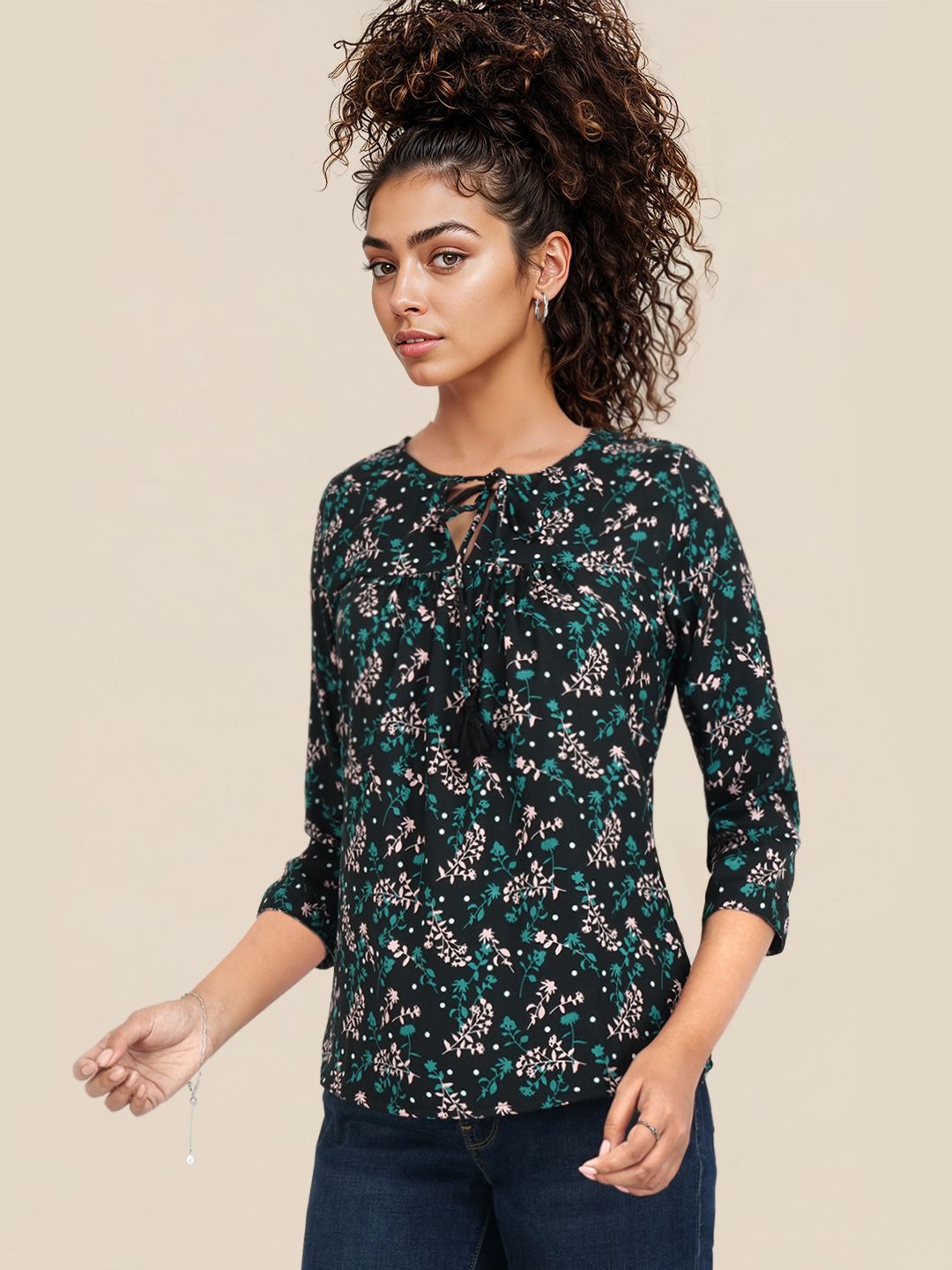 DressBerry Tropical Print A-Line Top