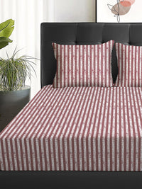 Story@home Arena Maroon & White Striped Microfiber 180 TC Queen Bedsheet & 2 Pillow Covers