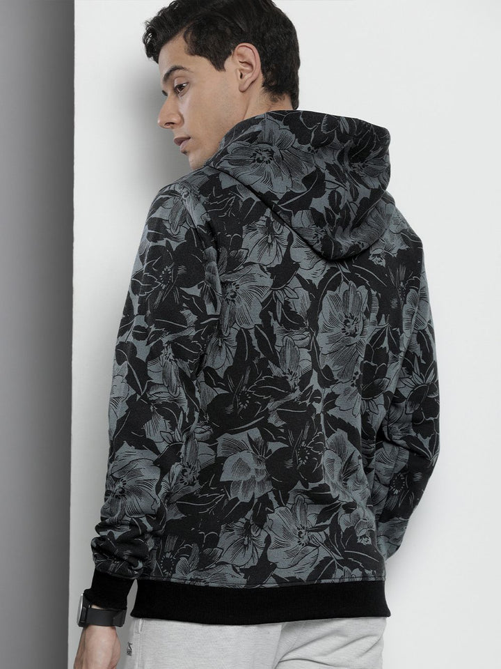 The Indian Garage Co Men Charcoal Grey Printed Hooded Sweatshirt